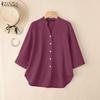 ZANZEA Women Casual V-Neck Solid Color Loose 3/4 Sleeve Cotton Blouse