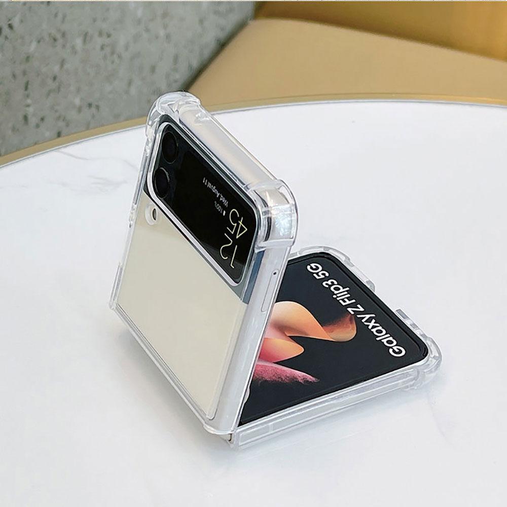 Luxury Case For Samsung Galaxy Z Flip 3 4 5G Funda Z Flip3 Clear PC Hard Shockproof Back Phone Shell Snowman Christmas Cartoon