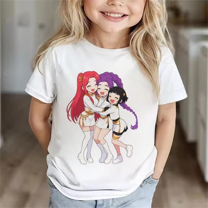 

Huntrix Girls Kpop Demon Hunters Two-sided Shirt Anime Style Shirt Summer Rumi Mira Zoey Girl for Men Women Kids Family Clothing 110