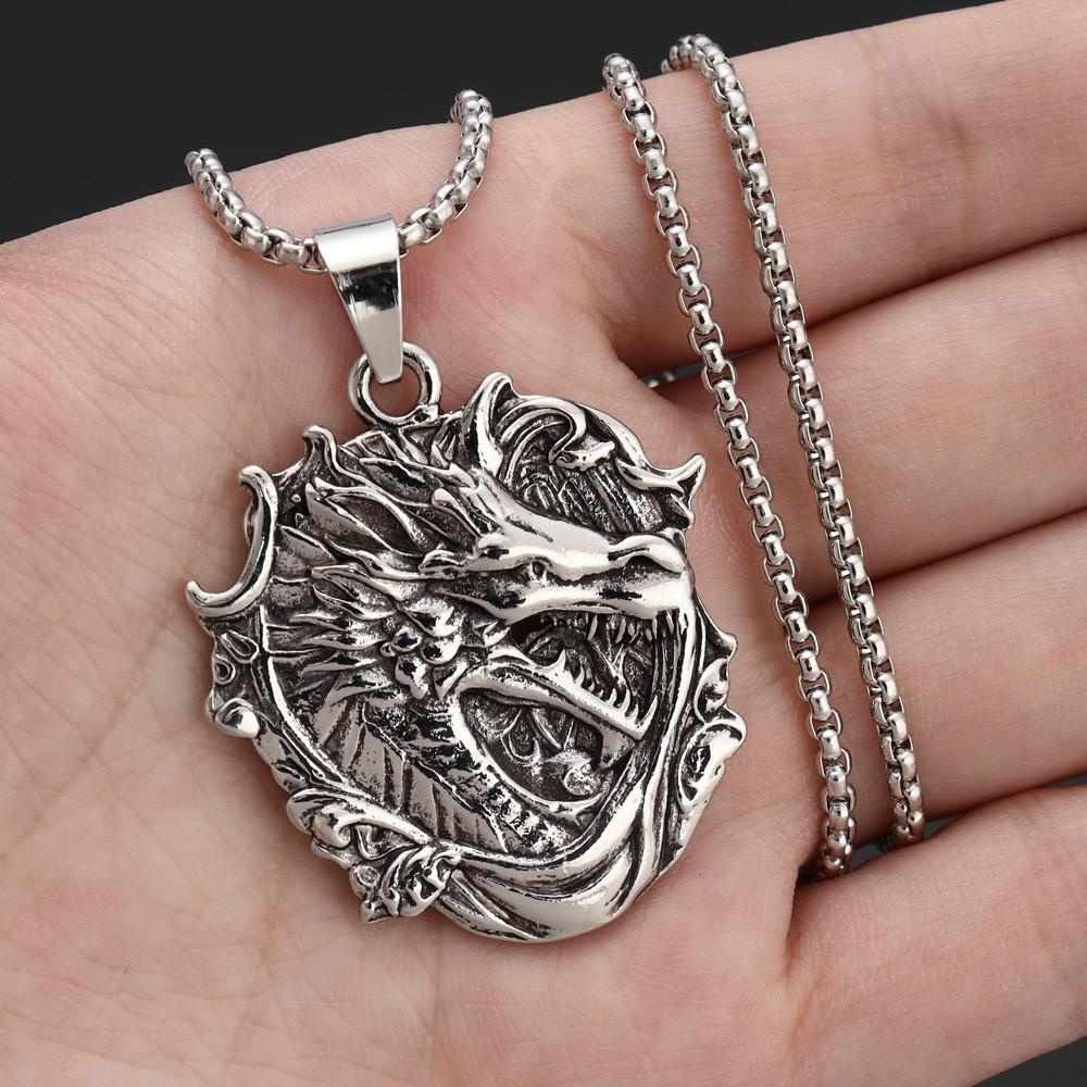 Retro Faucet Men's Distressed Embossed Dragon Brand Accessories Pendant Necklace
