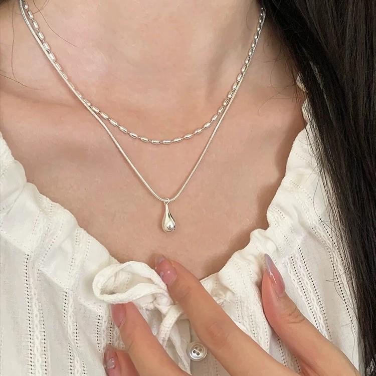Luxusní dámský dvouvrstvý náhrdelník ve tvaru kapky s drobným řetízkem na klíční kost ve tvaru zrnka rýže