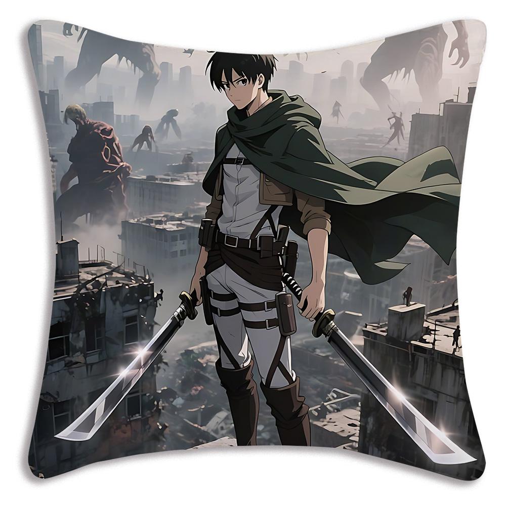 Anime Attacks on Titan Pillow Covers Cartoon Sofa Decorative Home Double-sided Printing Short Plush Cute Cushion Cover