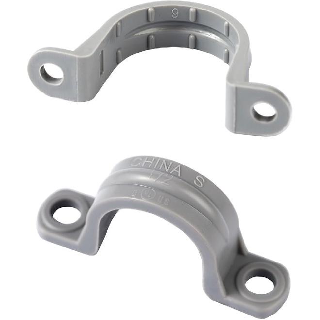 50Pcs 1/2 Inch PVC Pipe Straps, 2 Holes Plastic Conduit Strap Pipe Clamps Supports, Conduit Clamp Pipe Mounting Bracket Clips for PVC Pipes Conduit