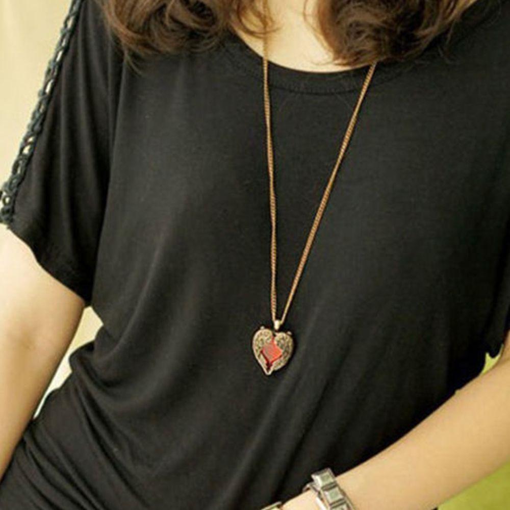 Fashion Long Love Stone Red Crystal Sweater Chain Necklace Jewelry Peach Heart Pendant