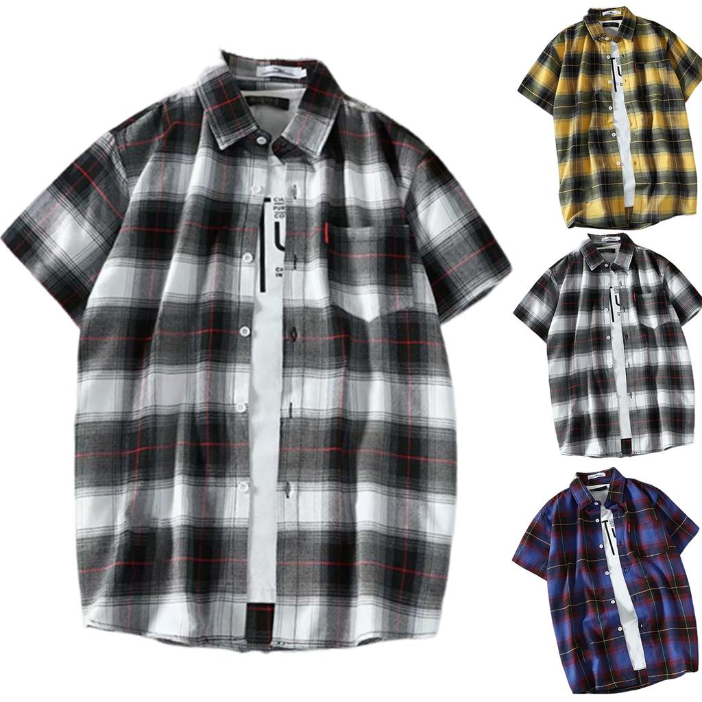 Чоловіча картата сорочка, сорочка з коротким рукавом, літній повсякденний одяг