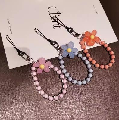 Cell Phone Lanyard Keychain On The Phone Macaron Color Beads Pendant Mobile Phone Rope Flowers Keychains Accessorie