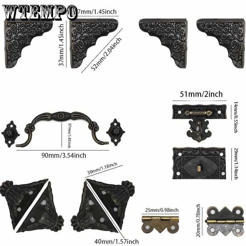 1set Jewelry Box Antique Lock Latch Hinge Handle Box Corner Guard Set for DIY Jewelry Boxes Antique Brass Excludes Jewelry Boxes