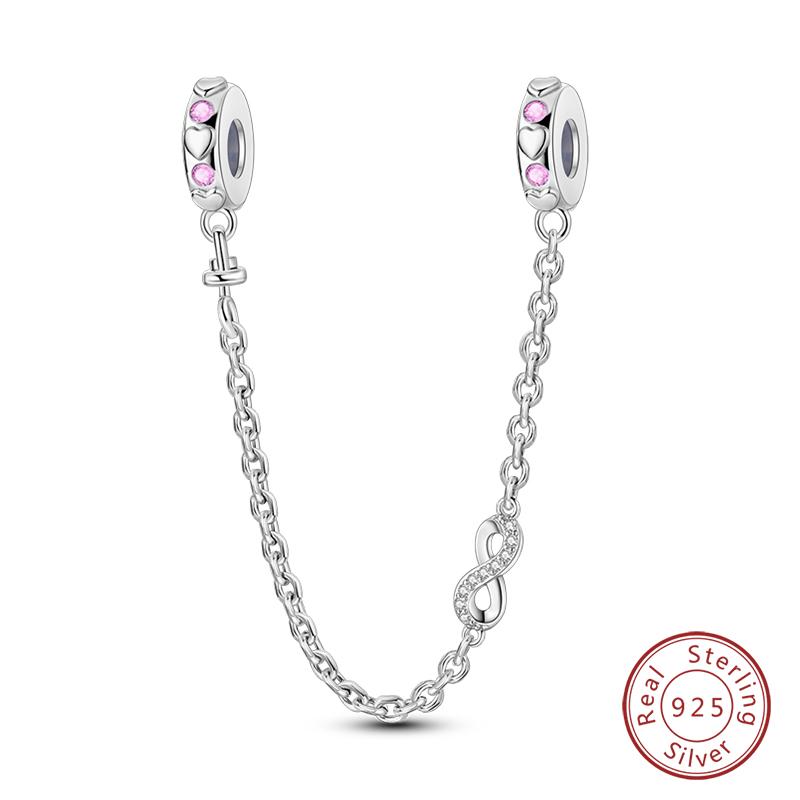 Real 925 Silver Stars & Moon Sunflower Safety Chains Spacer Beads Charms Fit Qikaola 925 Bracelets DIY Jewelry