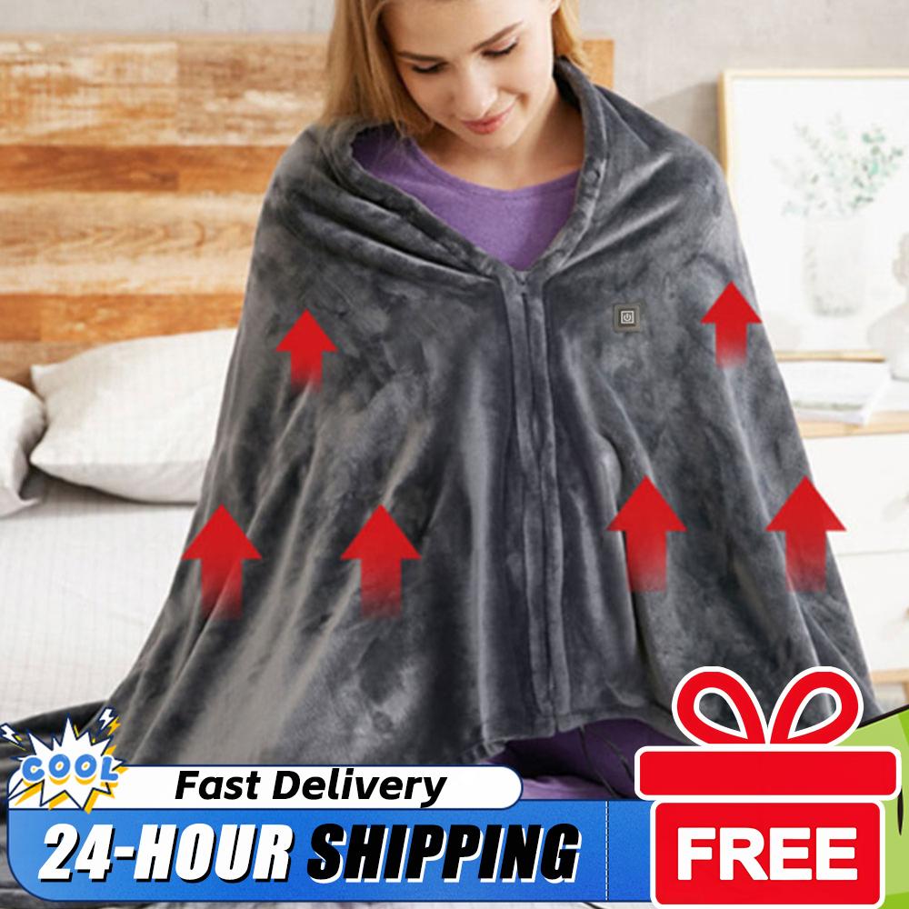 USB Electric Heated Blanket Wearable Heating Blanket Body Warmer Blanket Zipper Coral Velvet Blanket Portable Quickly Heated Pad
