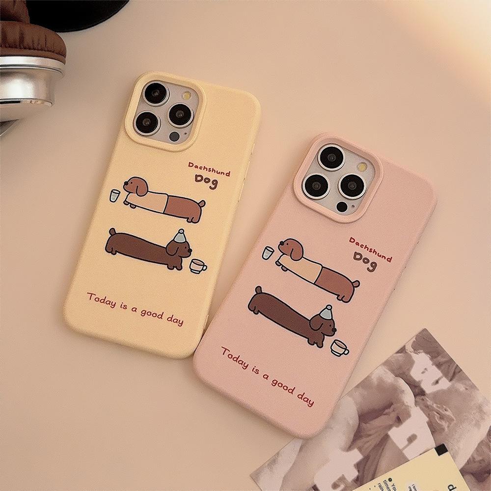 Pink Cartoon Dachshund Dog IPhone 17promax Apple Phone Case 14 Suitable for 16 Silicone 13 Japanese and Korean 12 Soft Set