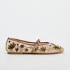 Autumn New Retro Flower Embroidered Mesh Single Shoes  Shoes Fashionable Breathable Green One-word Ballet Flats