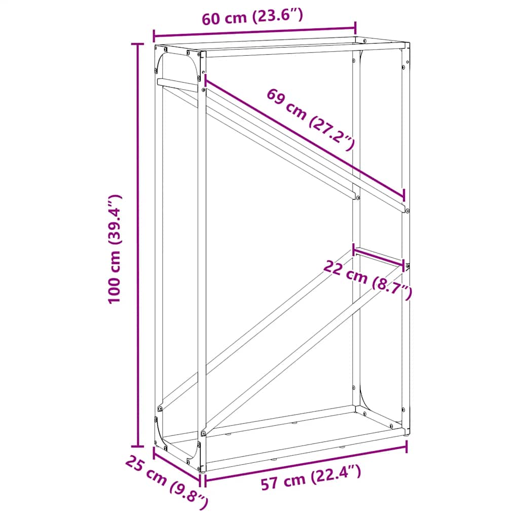 Firewood Rack White 60 x 25 x 100 cm Cold Rolled Steel