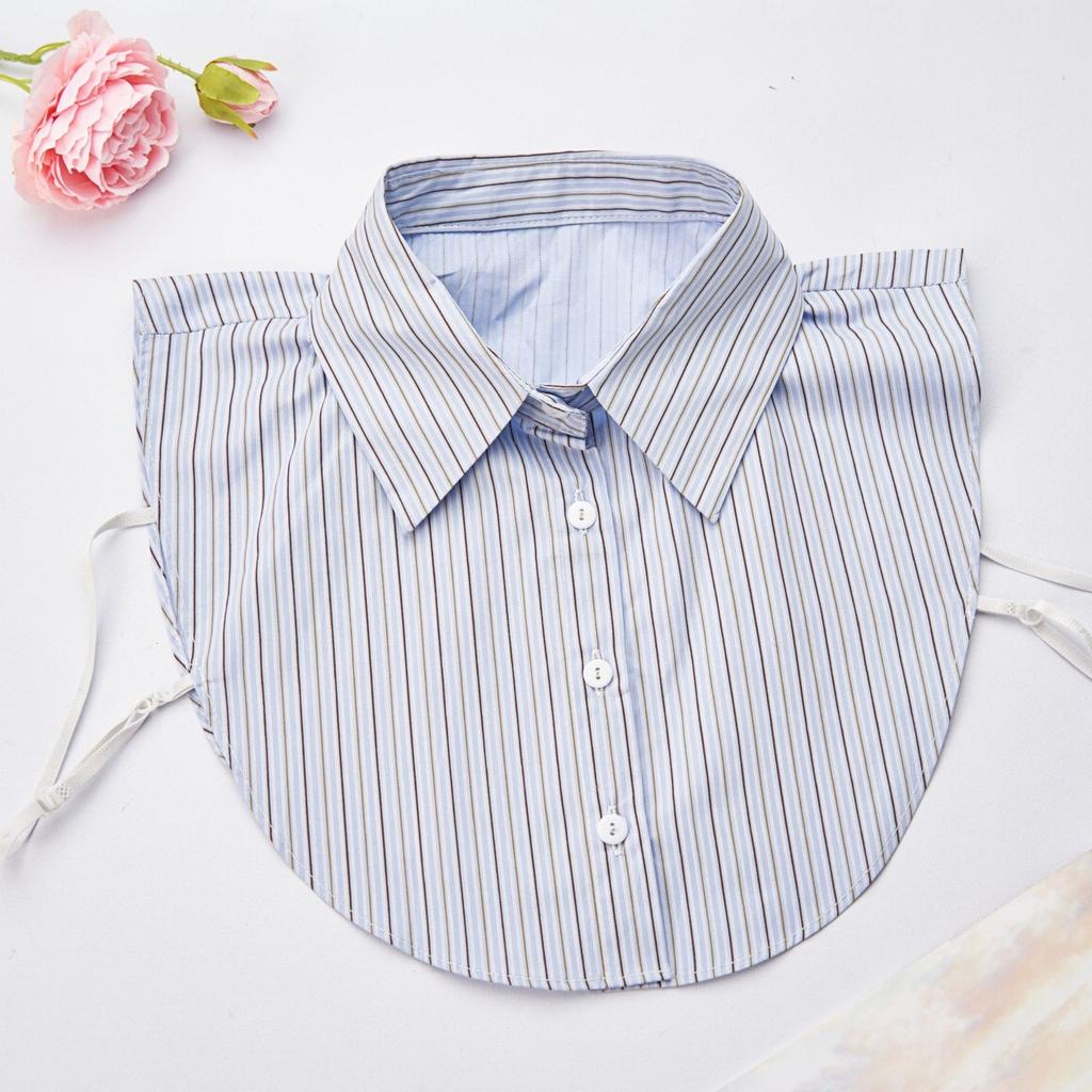 Women's Detachable False Collar Insert Elegant Striped Lapel Faux Half Shirt Blouse Collar Top for Sweater and Dresses