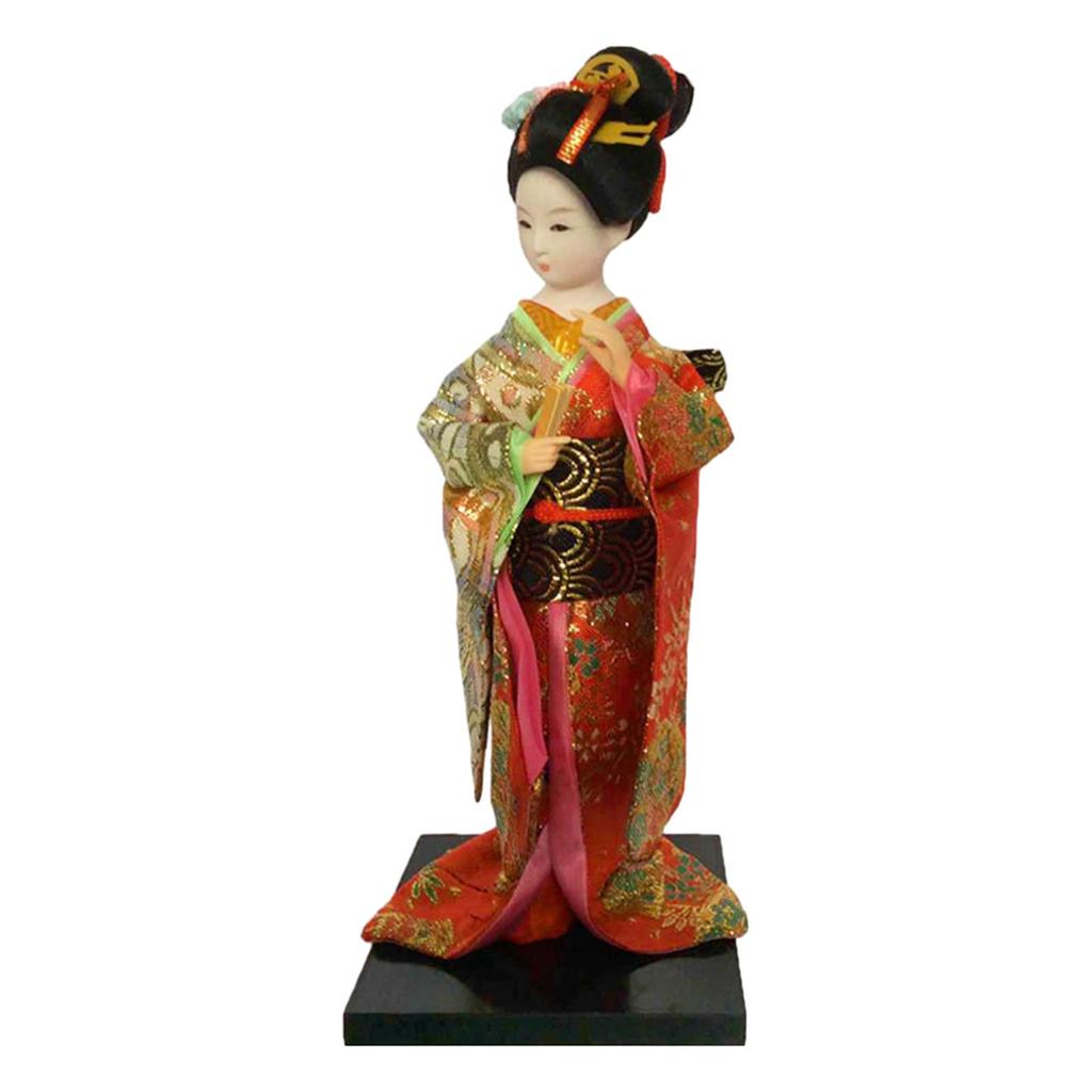Asian Statue 9 inch Ornament Collectible Figurine Japanese Kimono Geisha Doll for Entrance Bookshelf Bedroom Table Cabinet