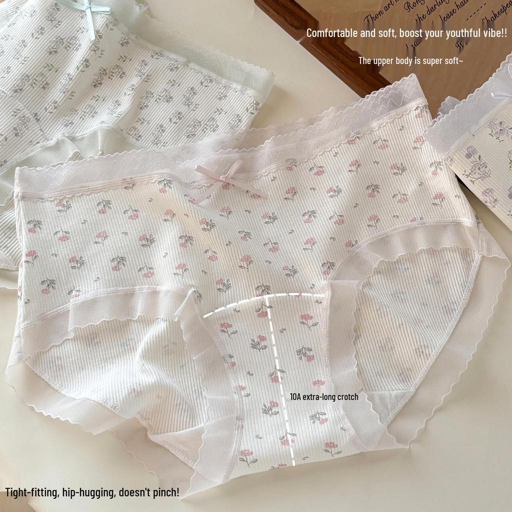 Girls' Mid-Waist Floral Seamless Panties - Cute, Comfortable, Breathable, Skin-Friendly Triangle Briefs