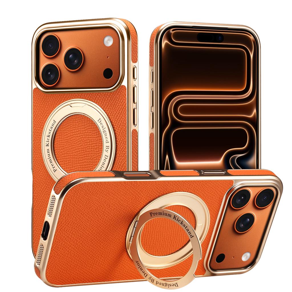 360 Rotating Magnetic Genuine Cowhide Leather Phone Case for iPhone 17 Pro Max 16 Plus 15 14 13 for Magsafe Kickstand Cover