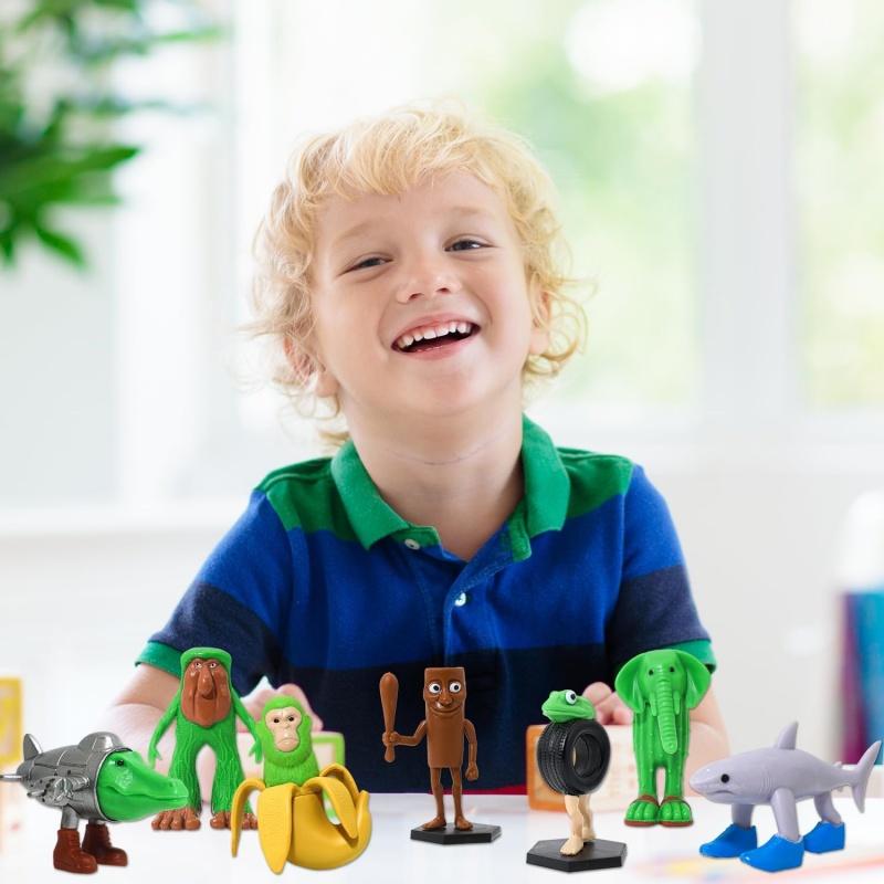 8Pcs Italian Figurine With Shoes Shark Doll Wooden Stick And Human Figurine Ornament Kids Adults Desk Ideal Shelf Display Gifts