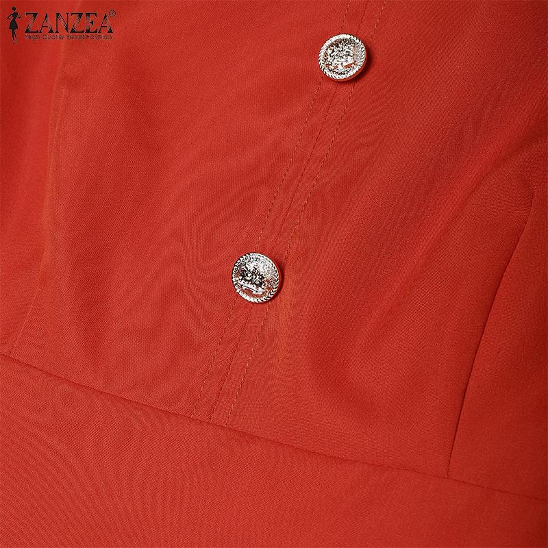 ZANZEA Damen Lässig Rundhals Sommer Kurzarm A-Linien-Kleid