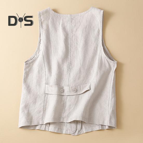 Women's Sleeveless Flax Vest Lightweight Summer Waistcoat with Button Down V Neck Vest Women Accessories