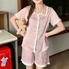 French Floral Ice Silk Long-Sleeve Ruffle Pajamas for Women - Spring & Autumn
