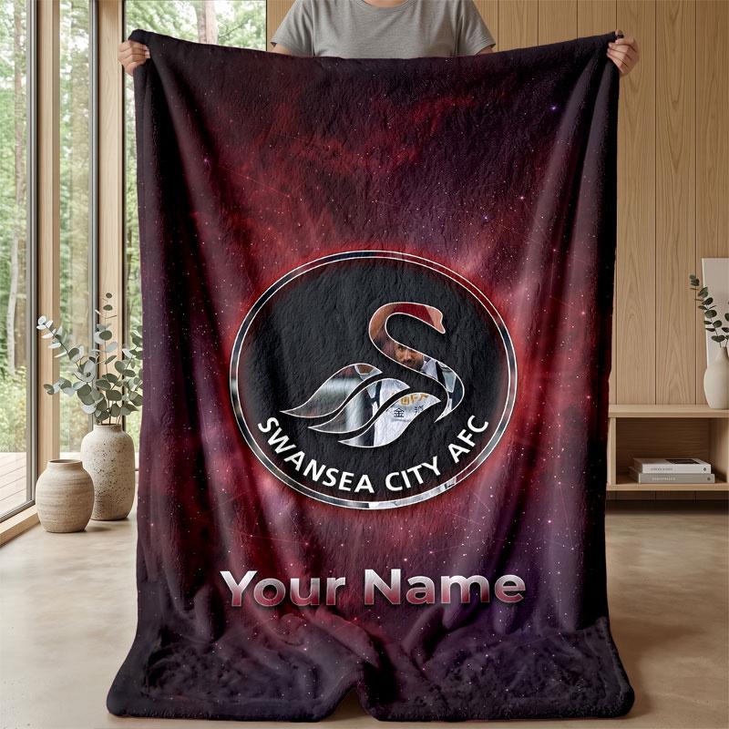 Coperta in Flanella con Nome Personalizzato Swansea City FC Logo Calcio Coperta in Pile Personalizzata Regalo Speciale per Divano Camera da Letto Casa