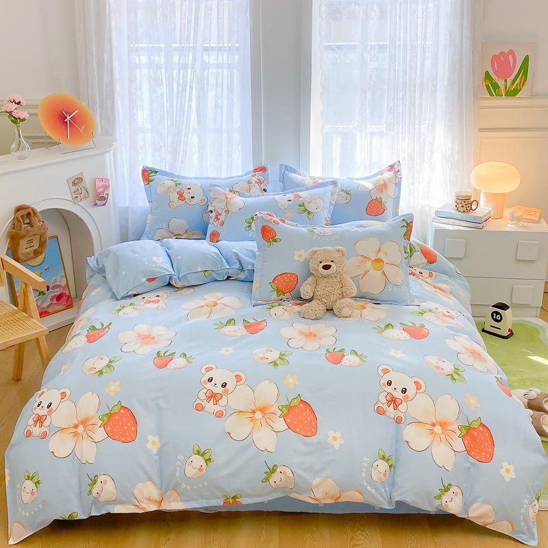 Set gros din bumbac periat, din patru piese, mic, proaspăt, prietenos cu pielea, pentru dormit gol, cearceaf de pat, husă de pilotă, set din trei piese, lenjerie de pat