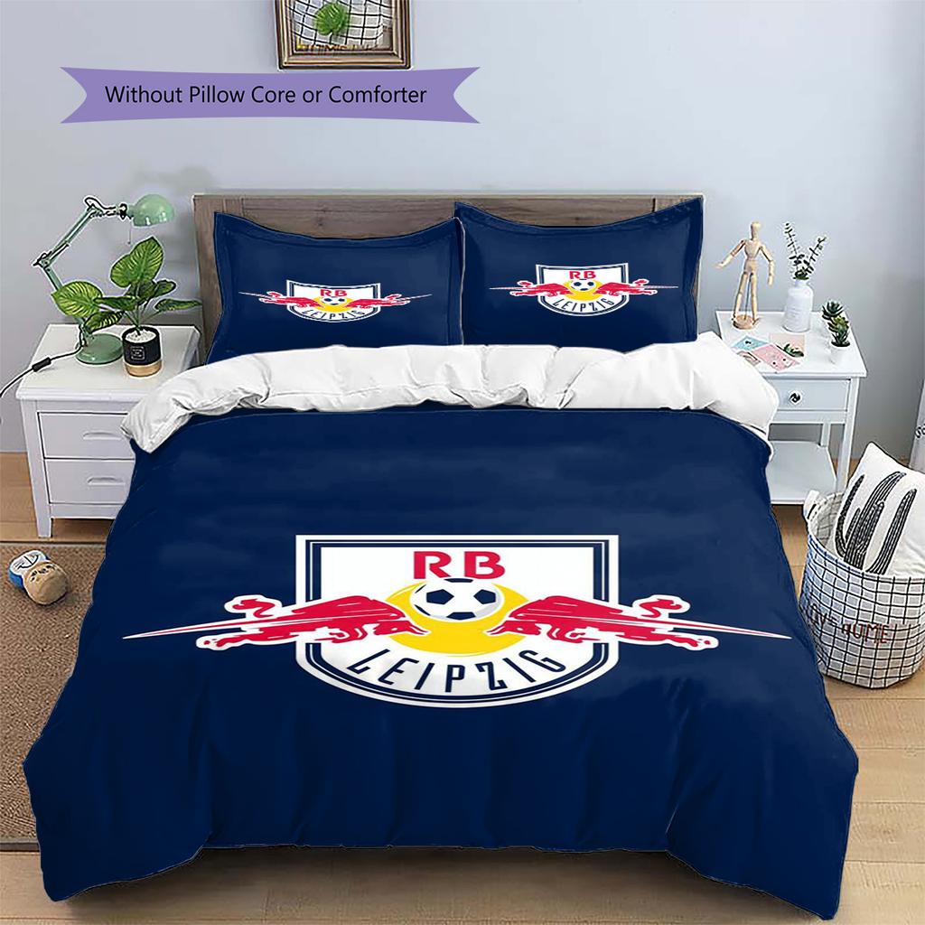 Set de așternut cu model logo RB Leipzig Cearșaf de pilotă Față de pernă Decor pentru casă Cadou (1 * husă de pilotă + 2 * fețe de pernă, fără miez)