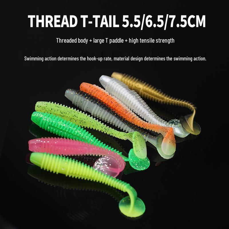 Lure Threaded T-Tail Soft Bait: Floating Drop Shot Worm for Bass & Mandarin Fish, Slow Sinking Crank for Texas Rig.
