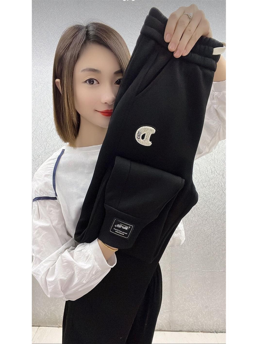 

2025 Женские флисовые брюки-гаремы с высокой талией - Весенне-зимние толстые утягивающие повседневные брюки с манжетами M