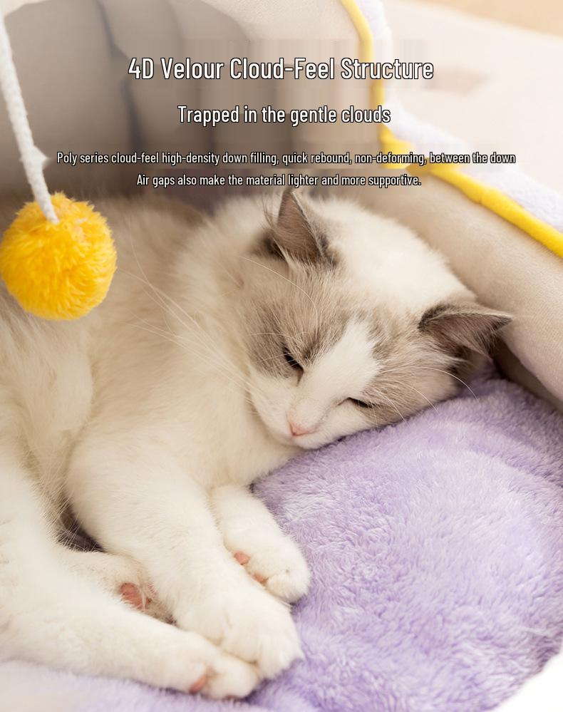 Checkered Cozy Cat and Dog Bed: Warm, Semi-Enclosed, Rocking Nest for Autumn/Winter