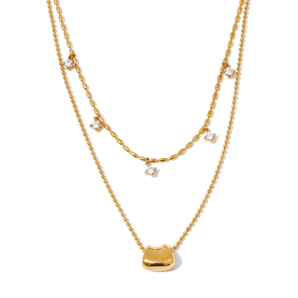 

Yhpup Luxury Fashion Double-Layer Zirconia Drop Exquisite Chain Overlay Necklace Stainless Steel Popular Pendant Collar Jewelry