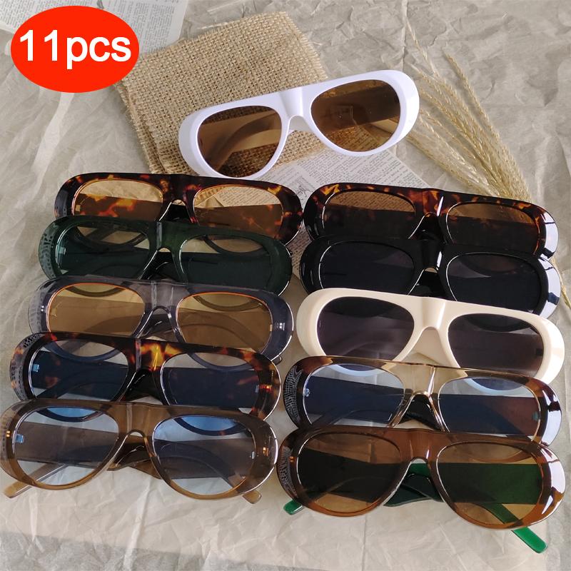 Pcs New Fashion Women Large Frame Retro Sunglasses Sets UV Resistant Oval Female Advanced Minimalist Style Glasses