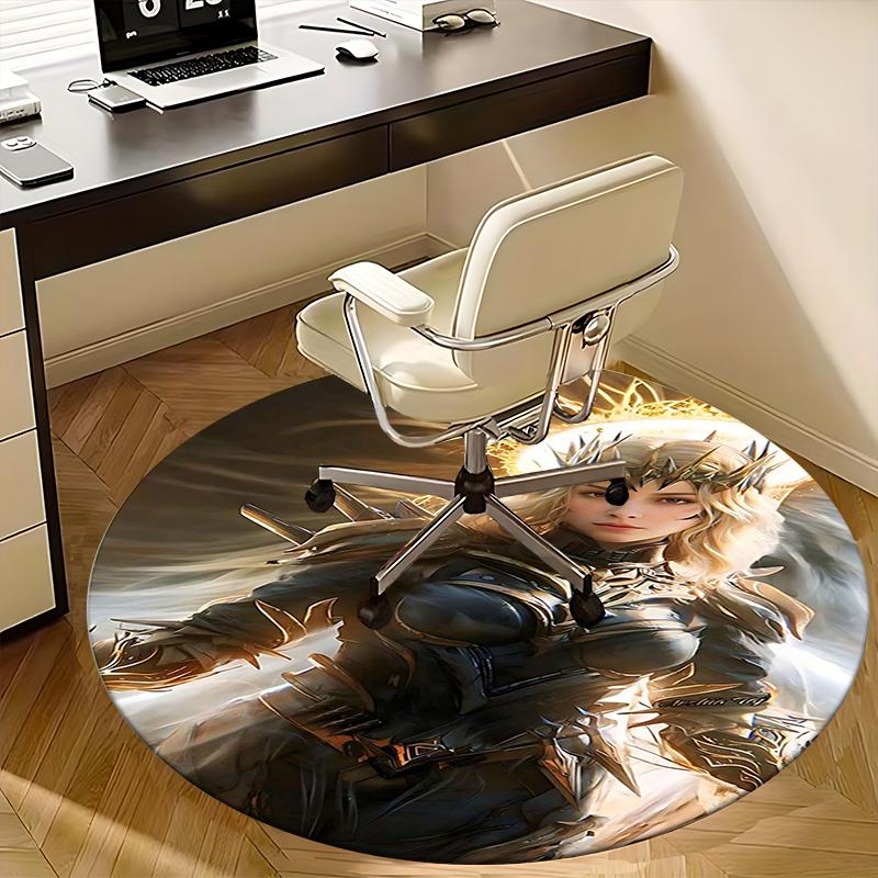 Fantasy Warrior Armor,Mythical Crown Design Chair mat Round Rug Office carpet, Machine Washable, Non slip, Suitable for Living Rooms, Bedrooms
