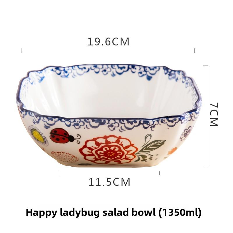 1pcs Creative Large Ceramic Bowl, Household Bowl, Japanese Tableware Set, Cute Animal Pattern, Underglaze Color Fruit Bowls