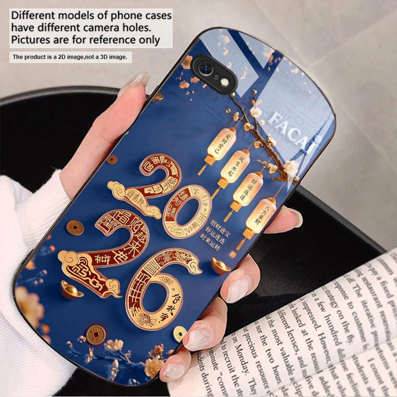 Happy New Year, 2026 For iPhone 17 16 15 14 13 Plus 12 mini 11 Pro Max XR Xs Max X 7 8 6S 22 20 Elliptical glass phone case