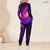 Women Plus Size V Neck Long Sleeve Scrub Set Purple Pink Cosmic Swirl Galaxy Print Nurse Uniform Set