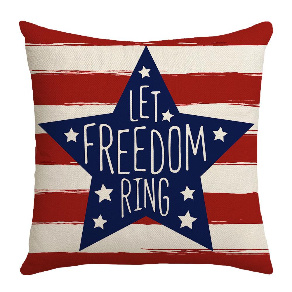 Independence Day Pillow Five-Pointed Star Print Car Cushion Bedside Cushion Linen Pillow Case