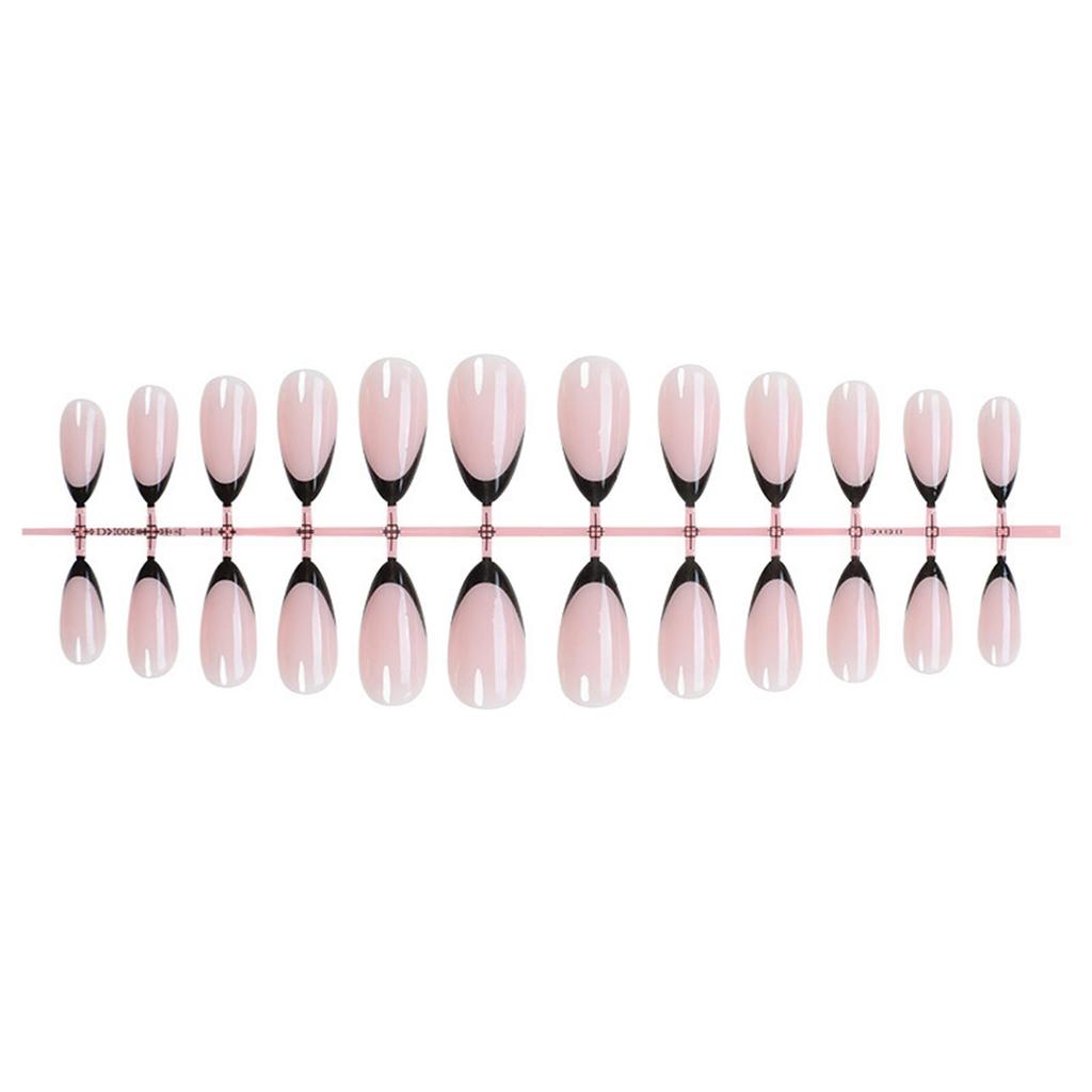 24 Pcs Black French Tip Press On Nail Short Almond False Nail Simple Acrylic Nail Simple Full Cover Stick On Nail