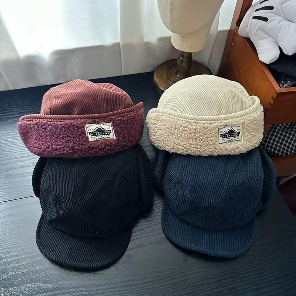 Versatile Retro Bomber Hats Fleece-Lined Windproof Corduroy Caps Earflap Warm Lei Feng Caps Autumn Winter Men Women Wear