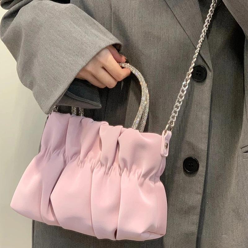 Diamond Handbag Celebrity Temperament Macaron Fresh Fold Cloud Chain Crossbody Bag Handheld