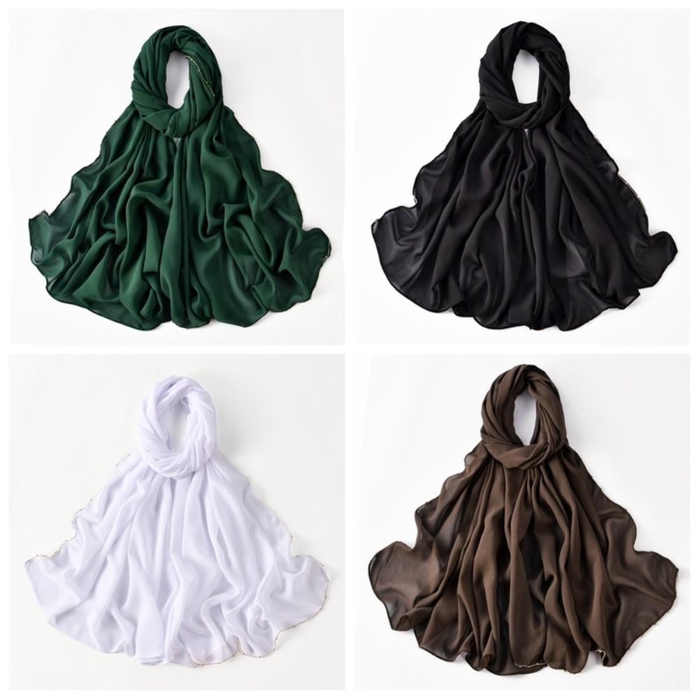 Elastic Colorful Beaded Headscarf Hijab Chiffon Large Shawl Ethnic Style Printed Tail Turban  Women