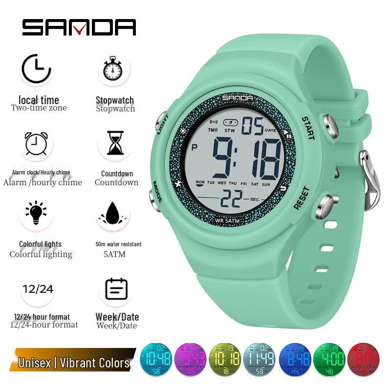 Sanda Multi-Function Waterproof Sport Watch with Alarm & Seven-Color Luminous Display