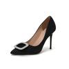 White High Heels Women's Autumn New Pointed Rhinestone Buckle Satin Stiletto Light Mouth Stiletto Single Shoes