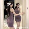 sex underwear sexy lace cheongsam purple pure desire wind uniform hip skirt set qqny pajamas