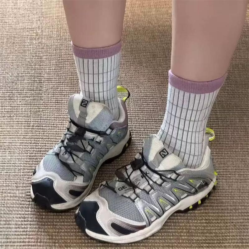 

Small Fresh Striped Socks Mid-Tube Socks Spring And Autumn Trend Contrasting Color Stockings Literary And Artistic Piles Of Socks One size fits all