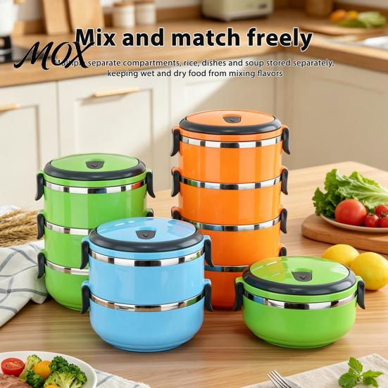 Leak Proof Meal Prep Stackable Insulated Lunch Box with Handle, Stainless Steel Interior Easy Cleaning Outdoor Picnic Food Container Design,