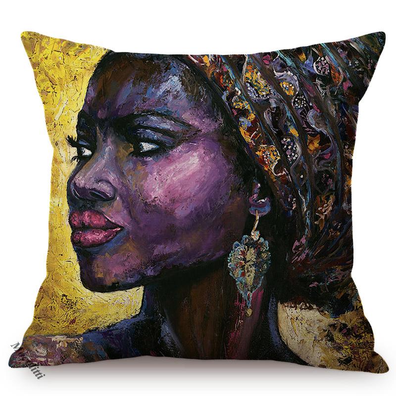 Beautiful Face Oil Painting Art Decorative Throw Pillow Case Funky Woman Portrait Cotton Linen Sofa Cushion Cover Cojines
