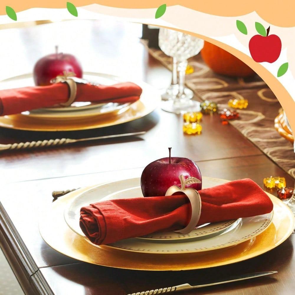 Red Apple Napkin Rings Set of 4/6 Fall Thanksgiving Napkin Holder for Wedding Party Table Decorations Thanksgiving Table Decor