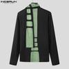 INCERUN Men High Neck Long Sleeve Scarf Pullover Casual Patchwork Tops
