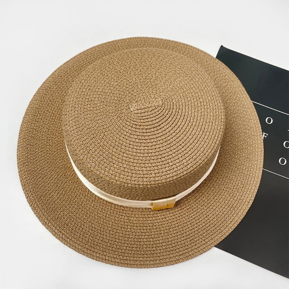 French Style Beach Flat Top Hat Breathable Women's Sun Hat Sunscreen Straw Woven Hat  Outdoor